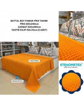 ETEHOMETEX ÇİFT KİŞİLİK HAVUZLU PİKE TAKIMI TURUNCU 8696474231884